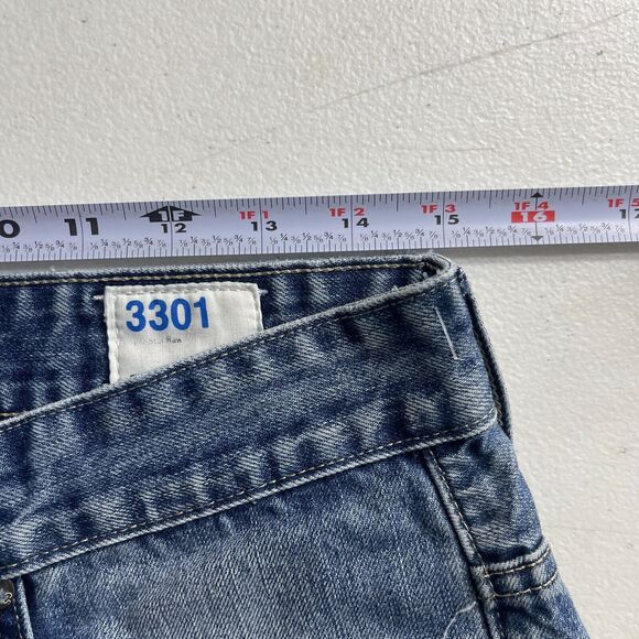 G-Star Raw Jeans Mens 30x32 (27L) 3301 Slim Straight Blue Denim Distressed - Picture 14 of 16